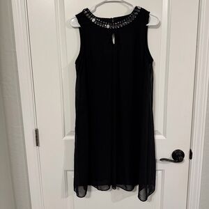 SD Collection Black Sleeveless Dress with Embellished Neckline